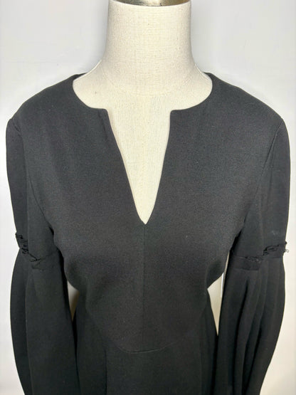 Women Size 6 Tibi Black Ponte' Knit V-neck Poof Sleeves Dress
