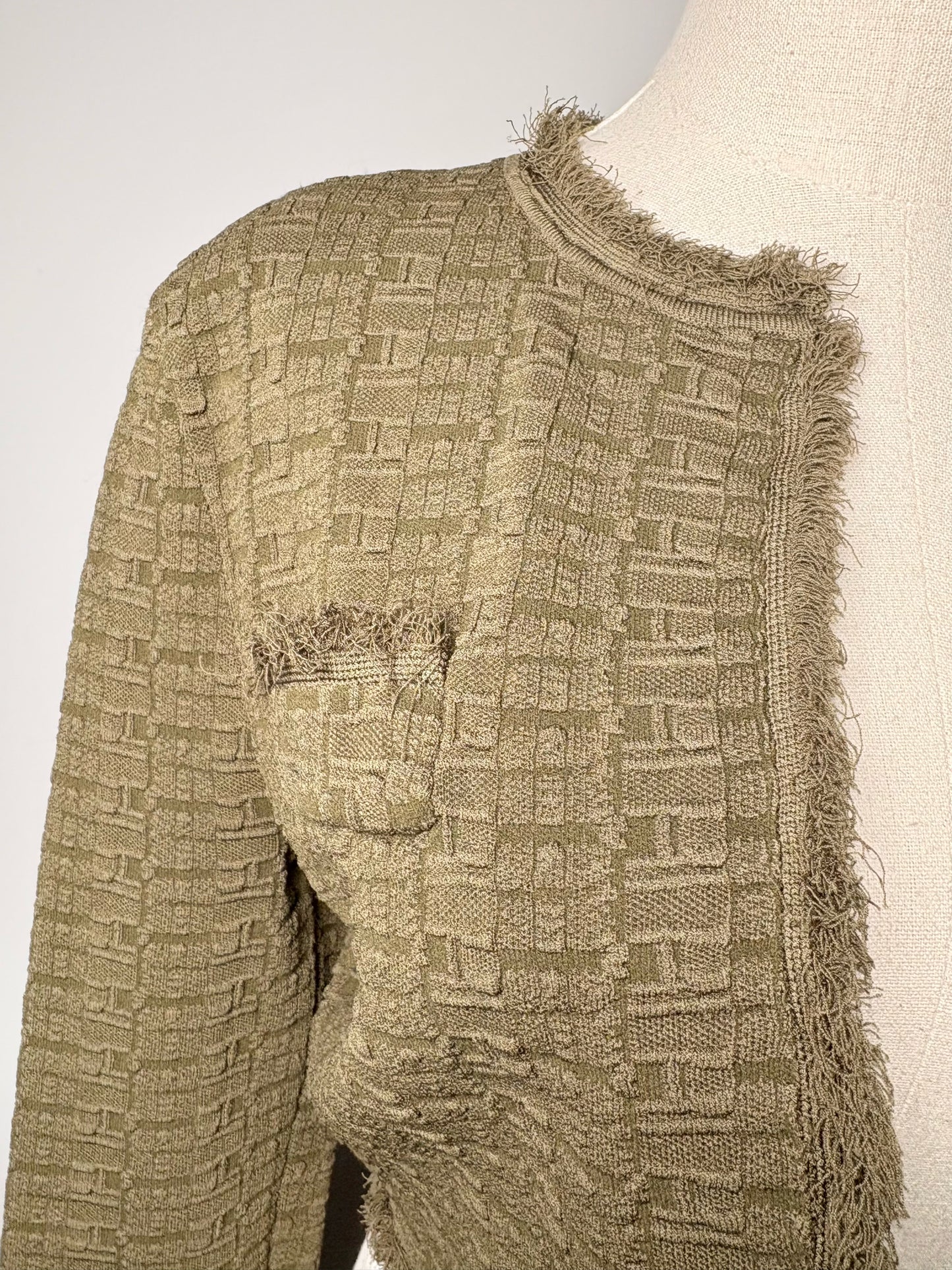 Women Size S Ronny Kobo Olive Green Puckered Cropped Jacket