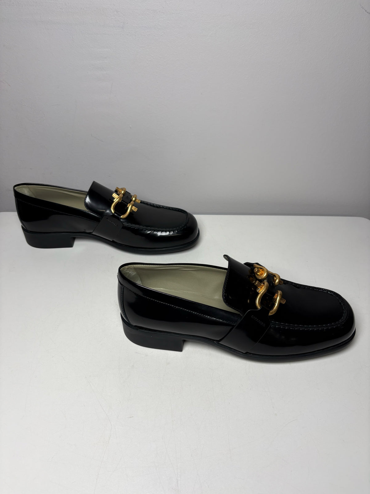 Women's Size 39 (US 9) Bottega Veneta Monsieur Black Patent Leather Pre-Owned Horsebit Loafers