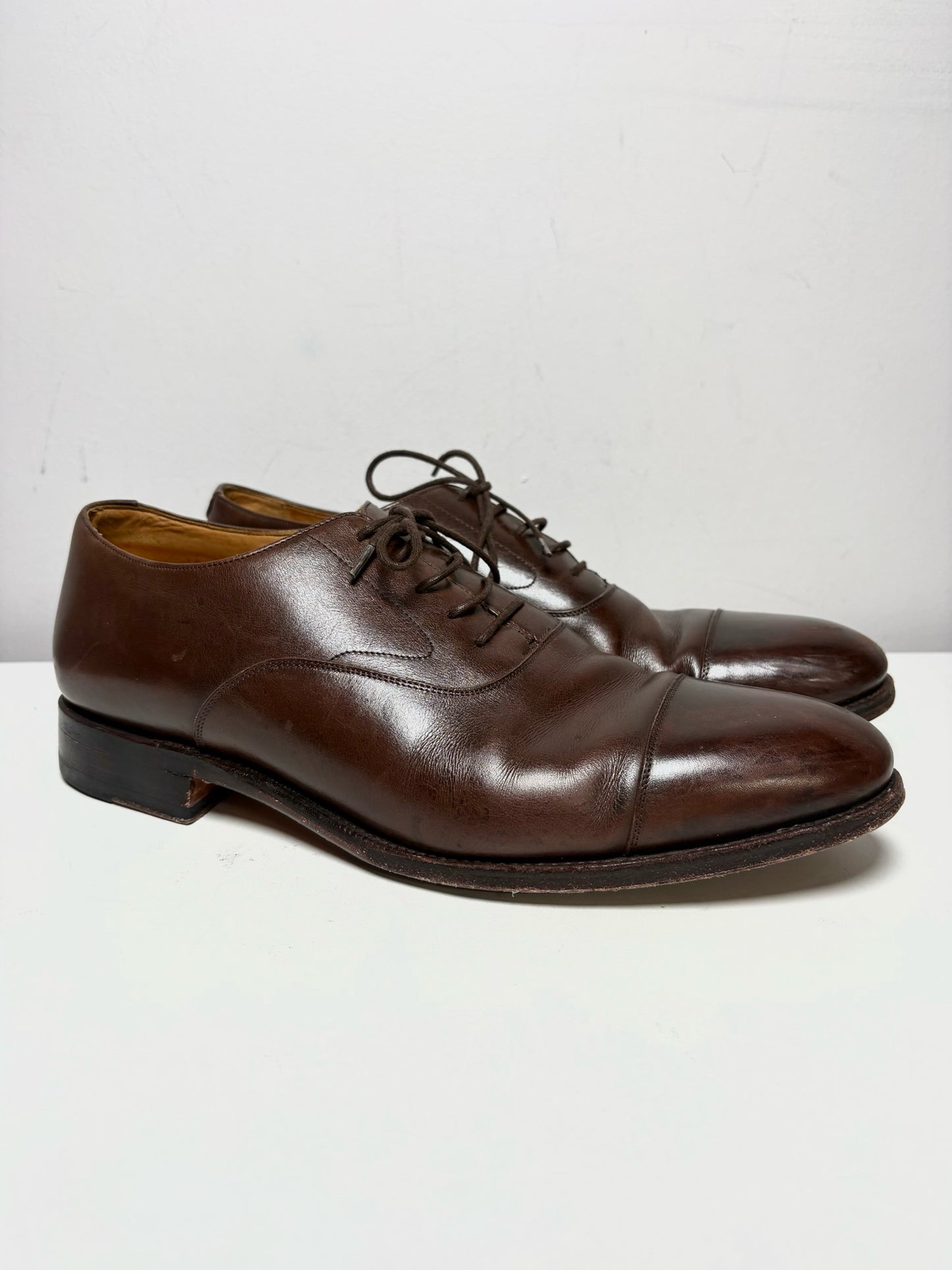 Men Shoe Size UK 8.5 Meermin Espresso Calf Leather Pre-Owned Cap-Toe Oxford Shoes