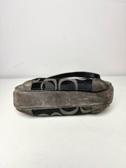 Coach Monogram Vintage Canvas, Leather Pre-owned Black, gray Suede Small Purse