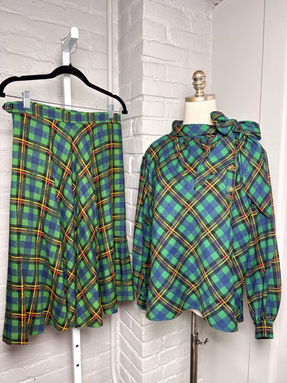 Women Size 44 (12-14) Saint Laurent Green Plaid Vintage Top