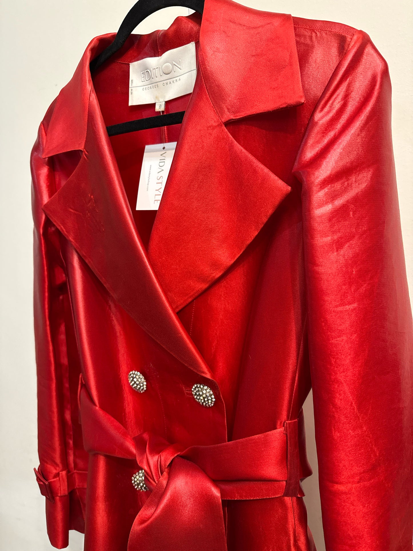 Women Size 8 Edition Georges Chakra Couture Long Red Trench Coat/Dress Coat