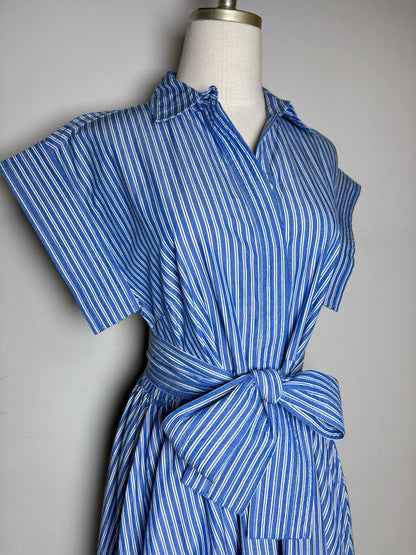 Women Size M Oliphant Blue/White Striped Pure Cotton Pre-owned, NWT Dress