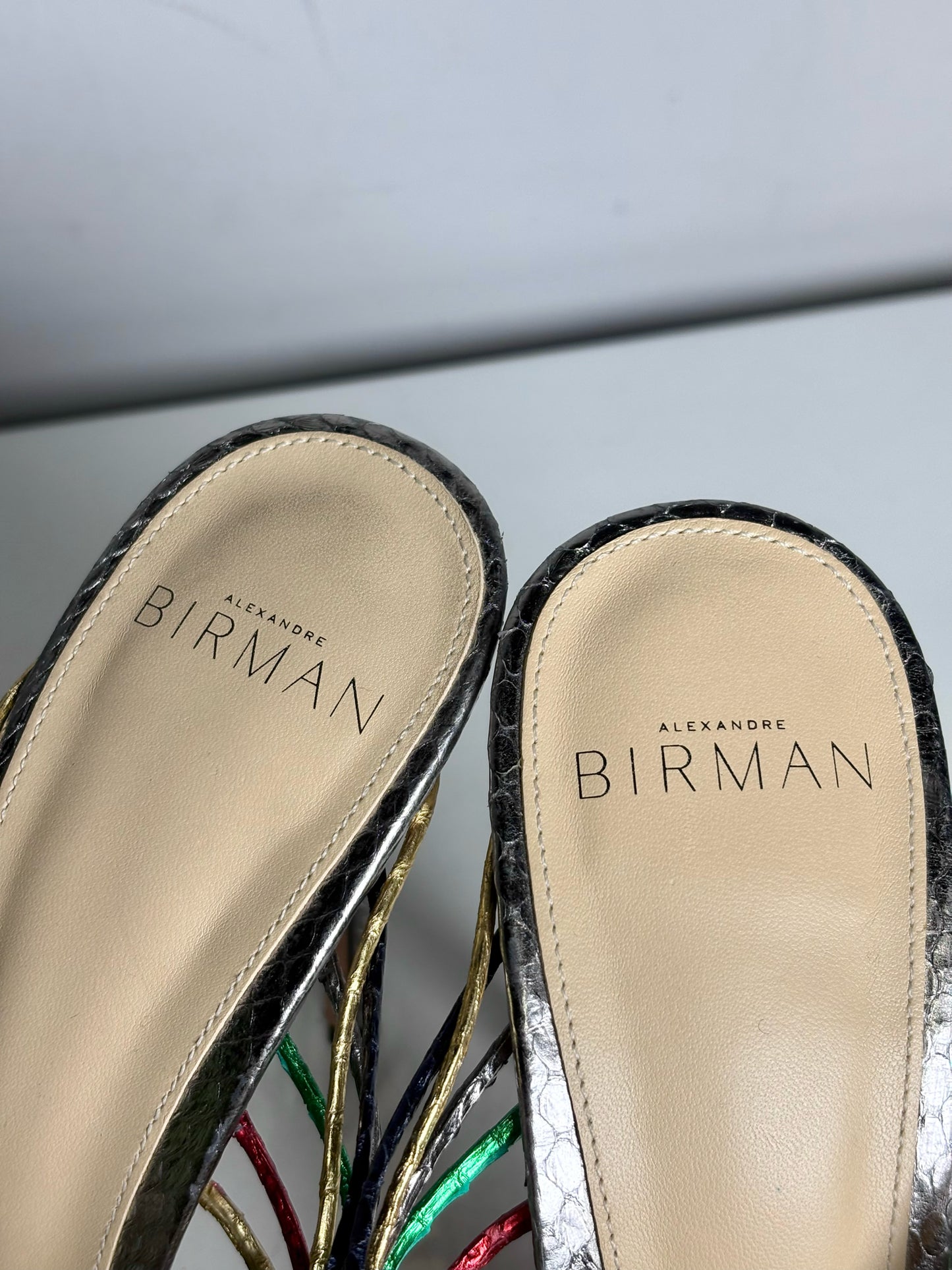W Shoe Size 38 (8 US) Alexandre Birman Metallic Leather Python Embossed Heels
