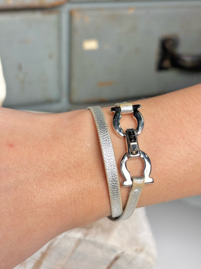 Salvatore Ferragamo Sterling Silver Logo Buckle Bracelet