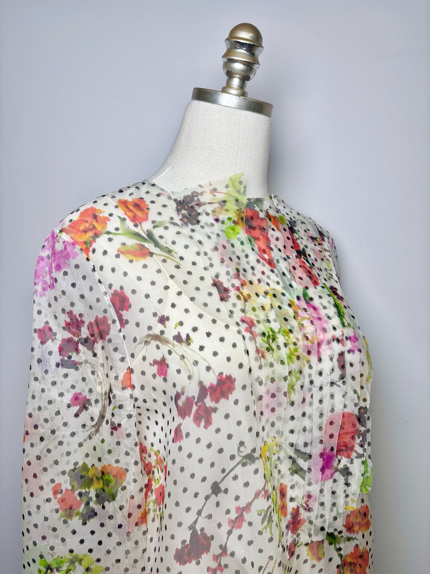 Women Size 14 Oscar de la Renta Multi-Color Dot, Floral Print Blouse