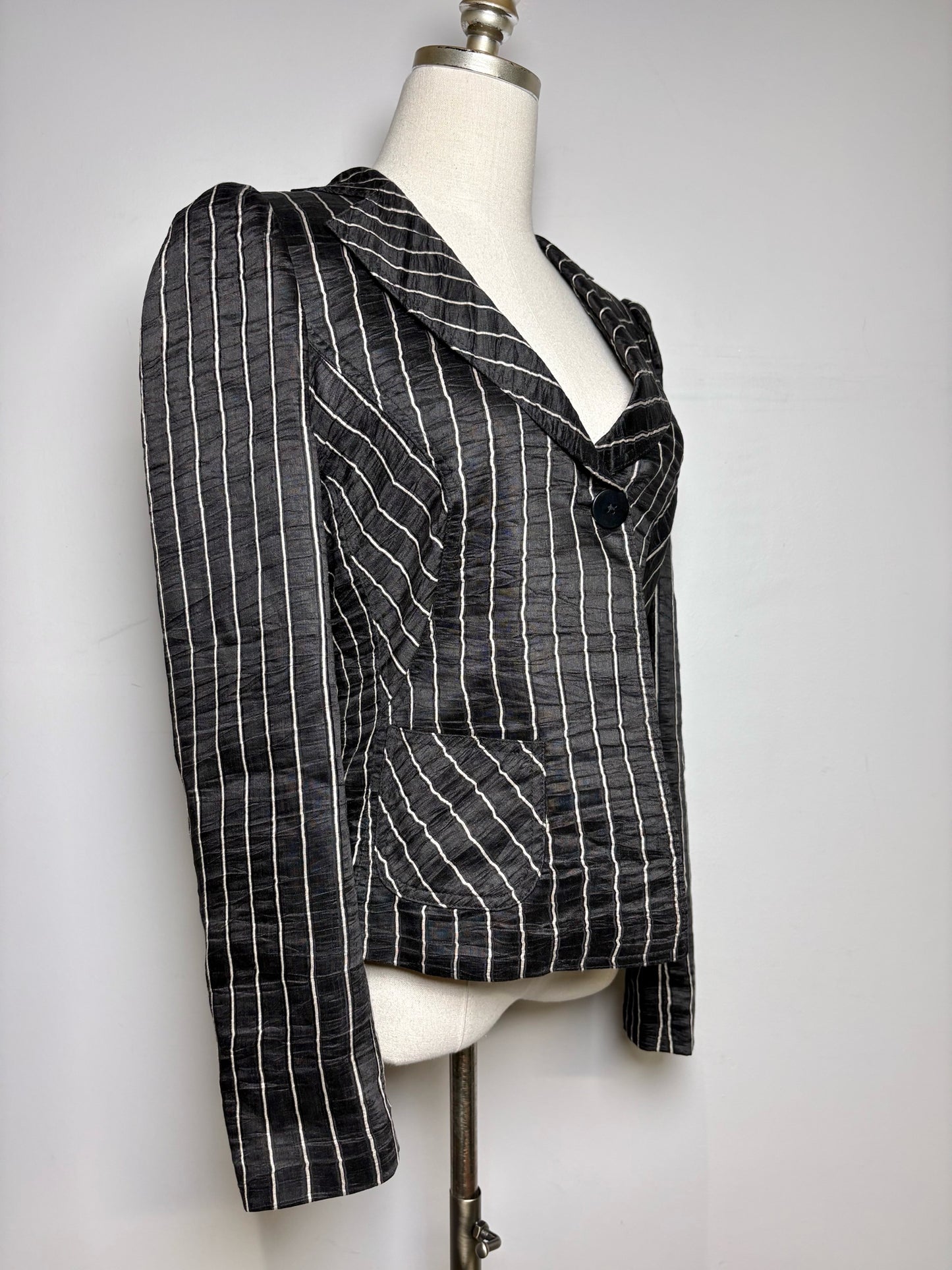 Women Size 8 Armani Collection Black, Beige Stripe Lino Women's Pre-owned Blazer