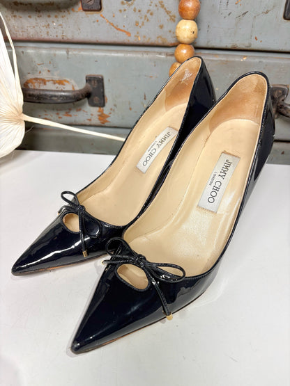 W Shoe Size 38.5 Jimmy Choo Black Leather Patent Heels