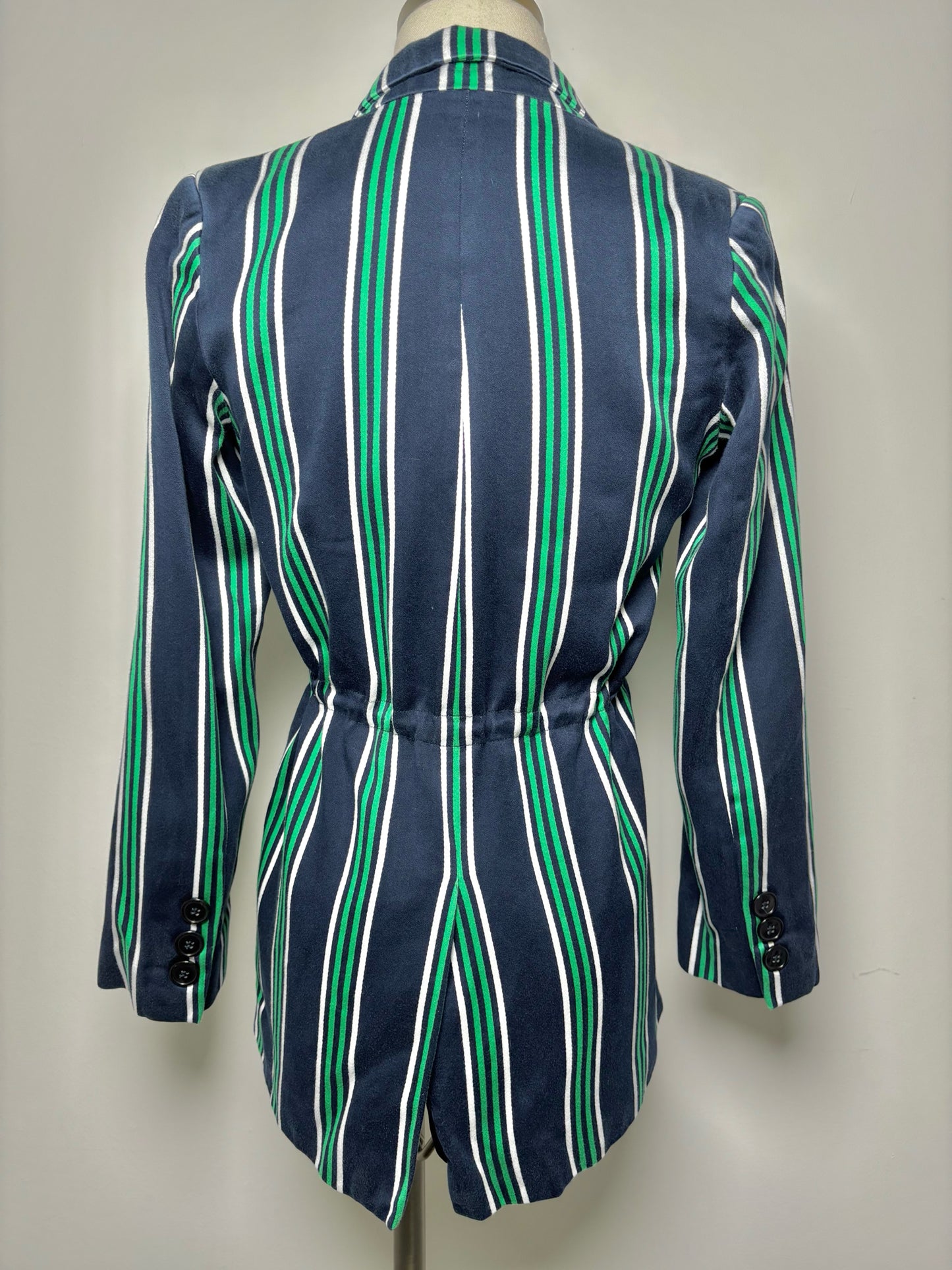 Women Size 34 victoria/tomas Blue, Green, White Stripe Blazer
