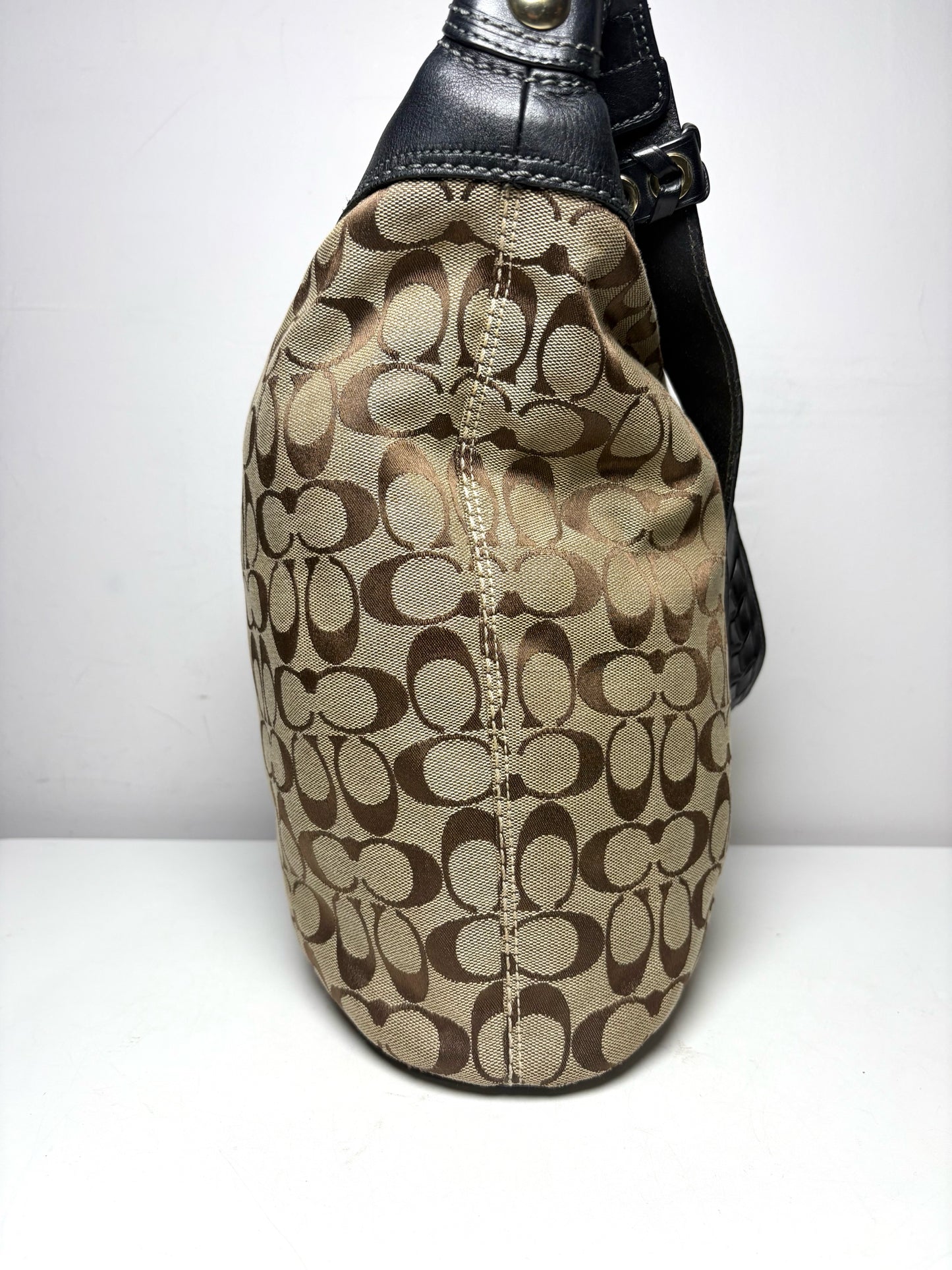 Women's Coach Bleecker Signature 11438 Brown Canvas Vintage Pre-Owned Medium Bucket Bag