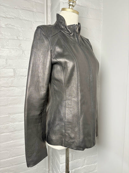 Women Size S DKNY Black Solid Leather Jacket