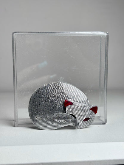 Silver, Red Lea Stein Resting Cat Cellulose Acetate Pre-owned Pendant