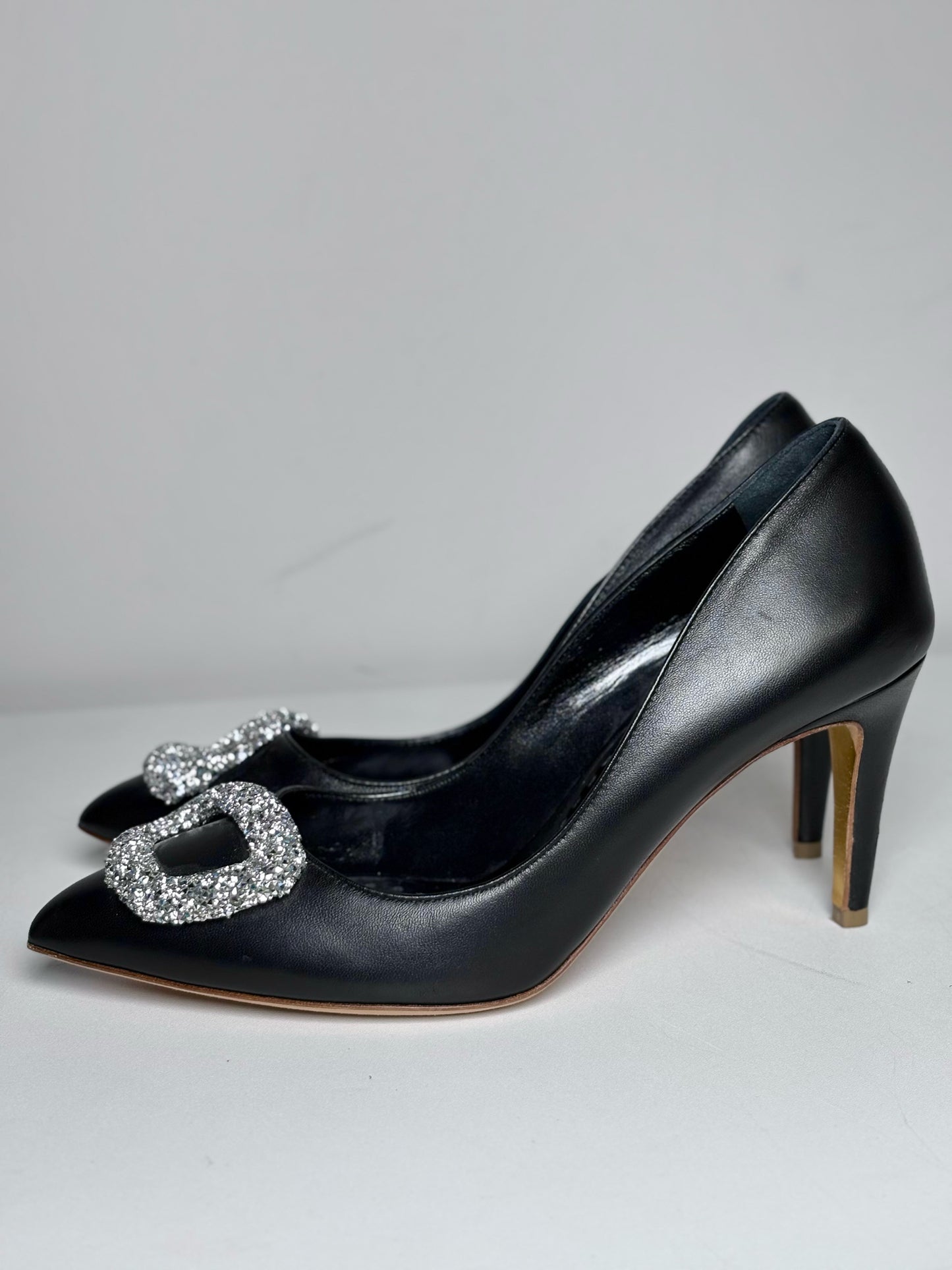 W Shoe Size 36.5 Rupert Sanderson Nada Crystal Adorned Black Pre-owned Heels