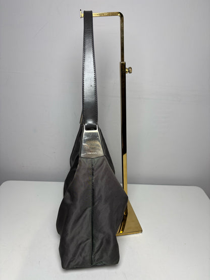 Women's Prada Tessuto Spazzolato Gray Nylon Leather Vintage Y2K Rare Pre-Owned Small Purse