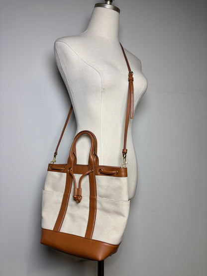 Women's Veronica Beard Solid Canvas, Leather Pre-owned Cream, brown Medium Purse