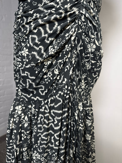 Women Size 40 (8 US-Runs Small) Isabel Marant Green-Black Floral Print MidiDress