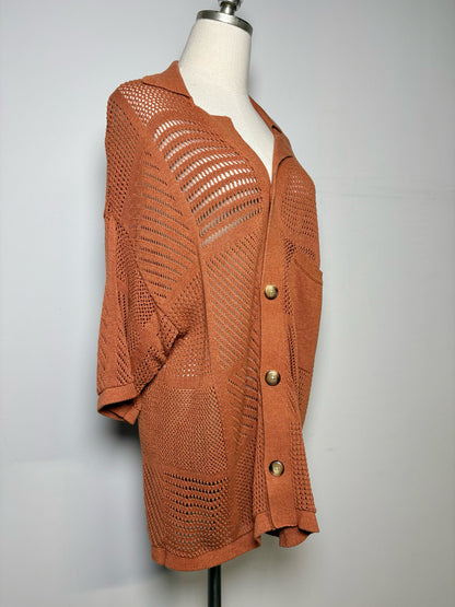 Women Size M Nanushka Rust Orange Knitted Cotton, Paper, Rayon Sweater
