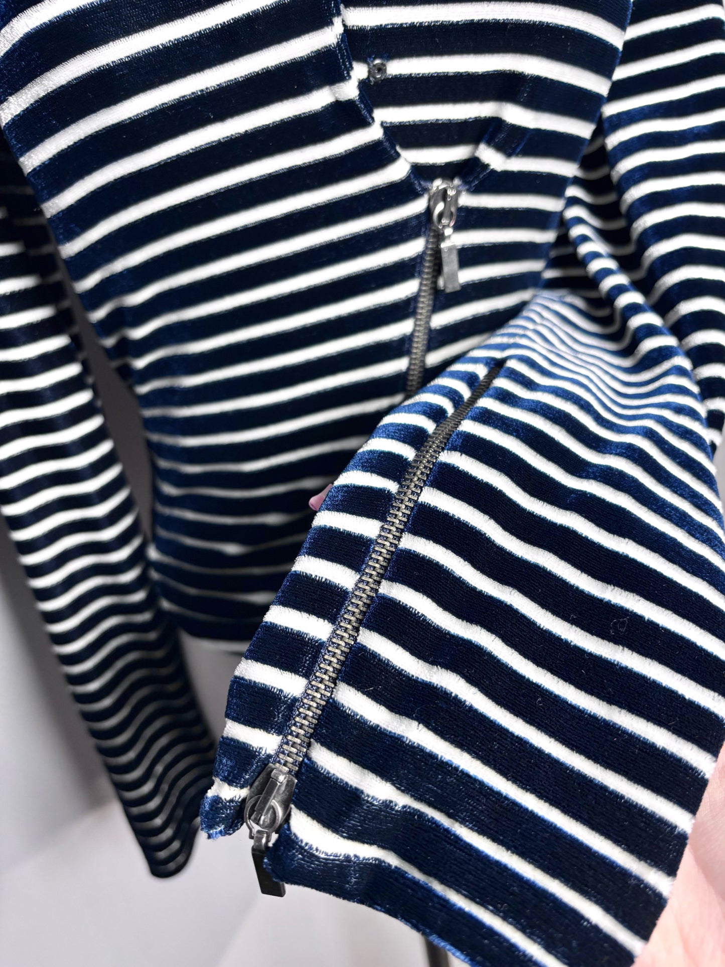 Women Size 4 (S) Giorgio Armani Blue, White Striped Bustier, Jacket Set