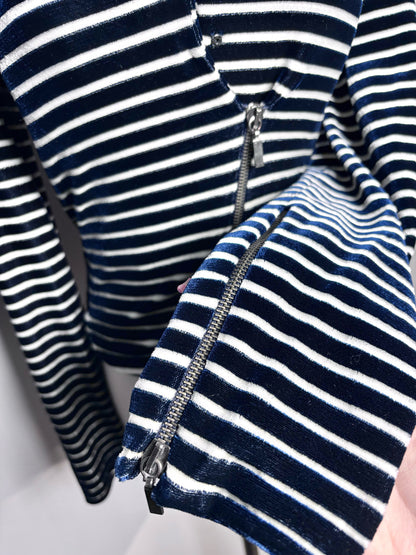 Women Size 4 (S) Giorgio Armani Blue, White Striped Bustier, Jacket Set