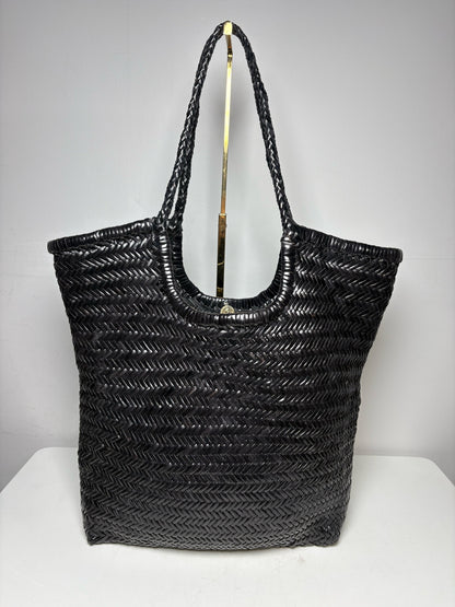 Women's Dragon Diffusion Black Handwoven Leather NS Diagonal Pre-Owned Basket Tote Bag
