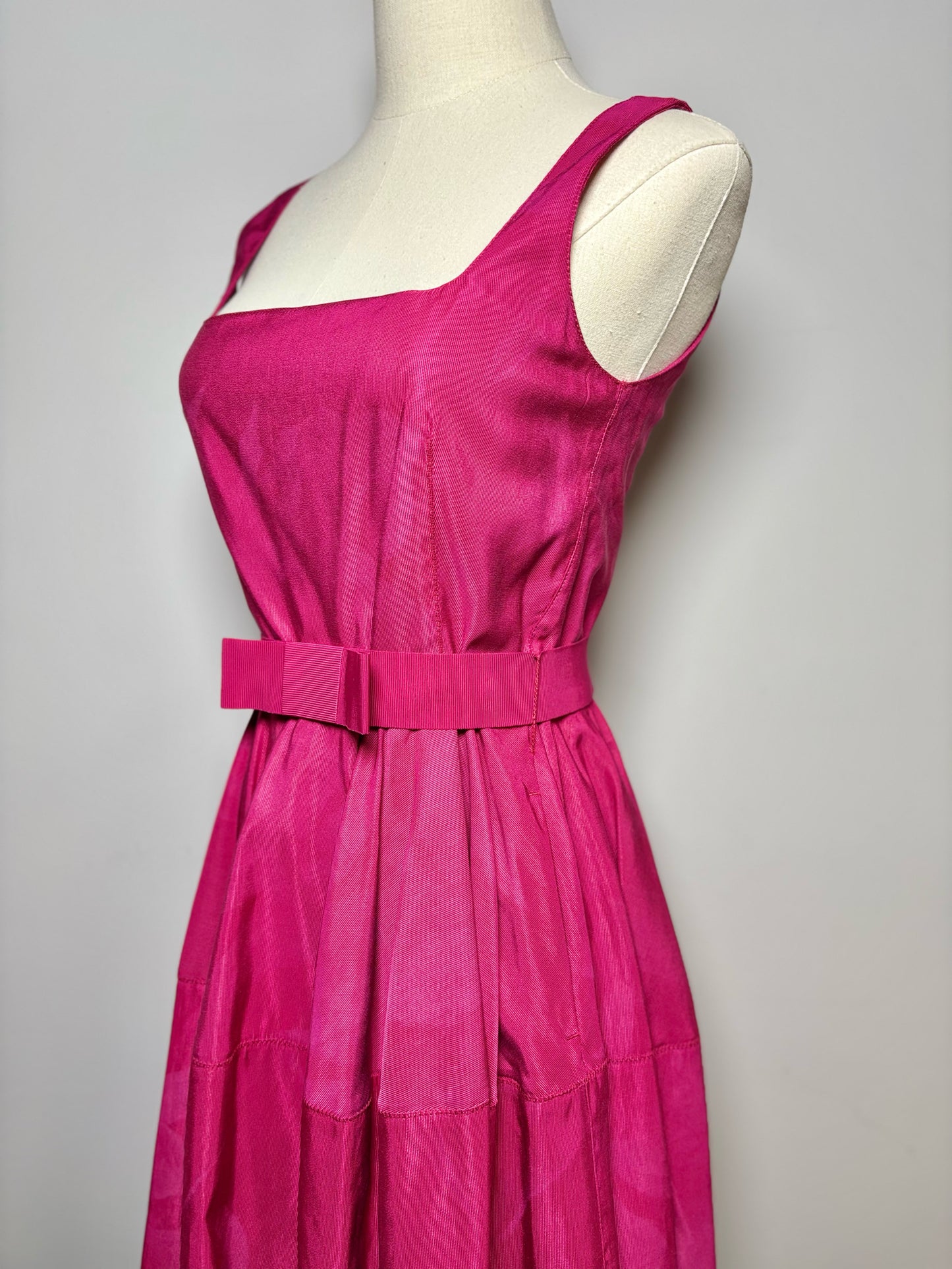 Women Size M Lanvin Magenta Solid Cotton, Viscose, Fit & Flarre Dress