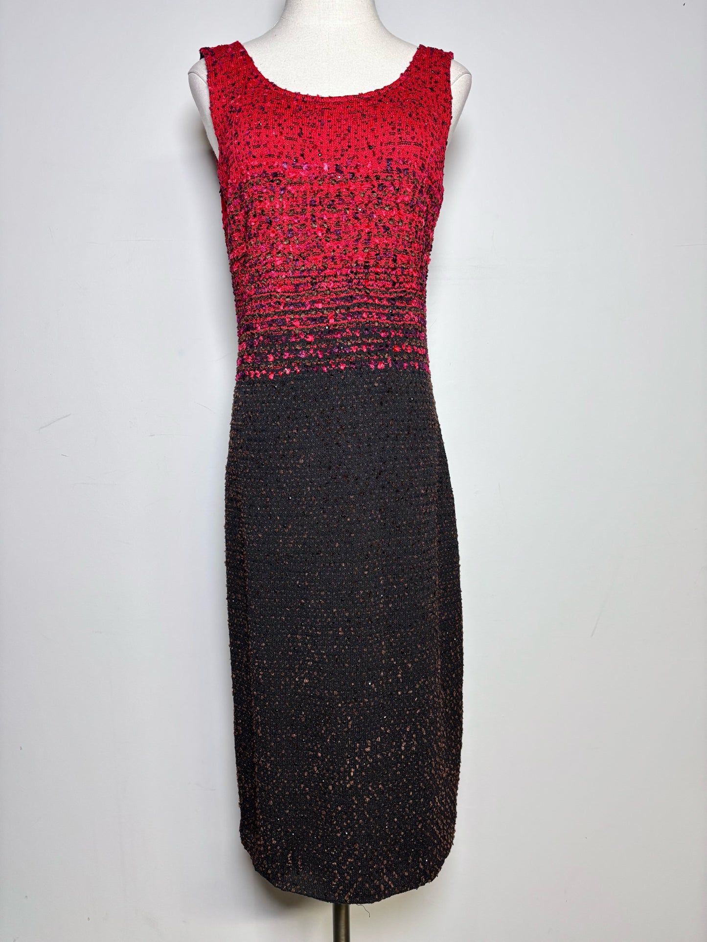 Women Size 8 St. John Couture Red, Black Boucle Dress