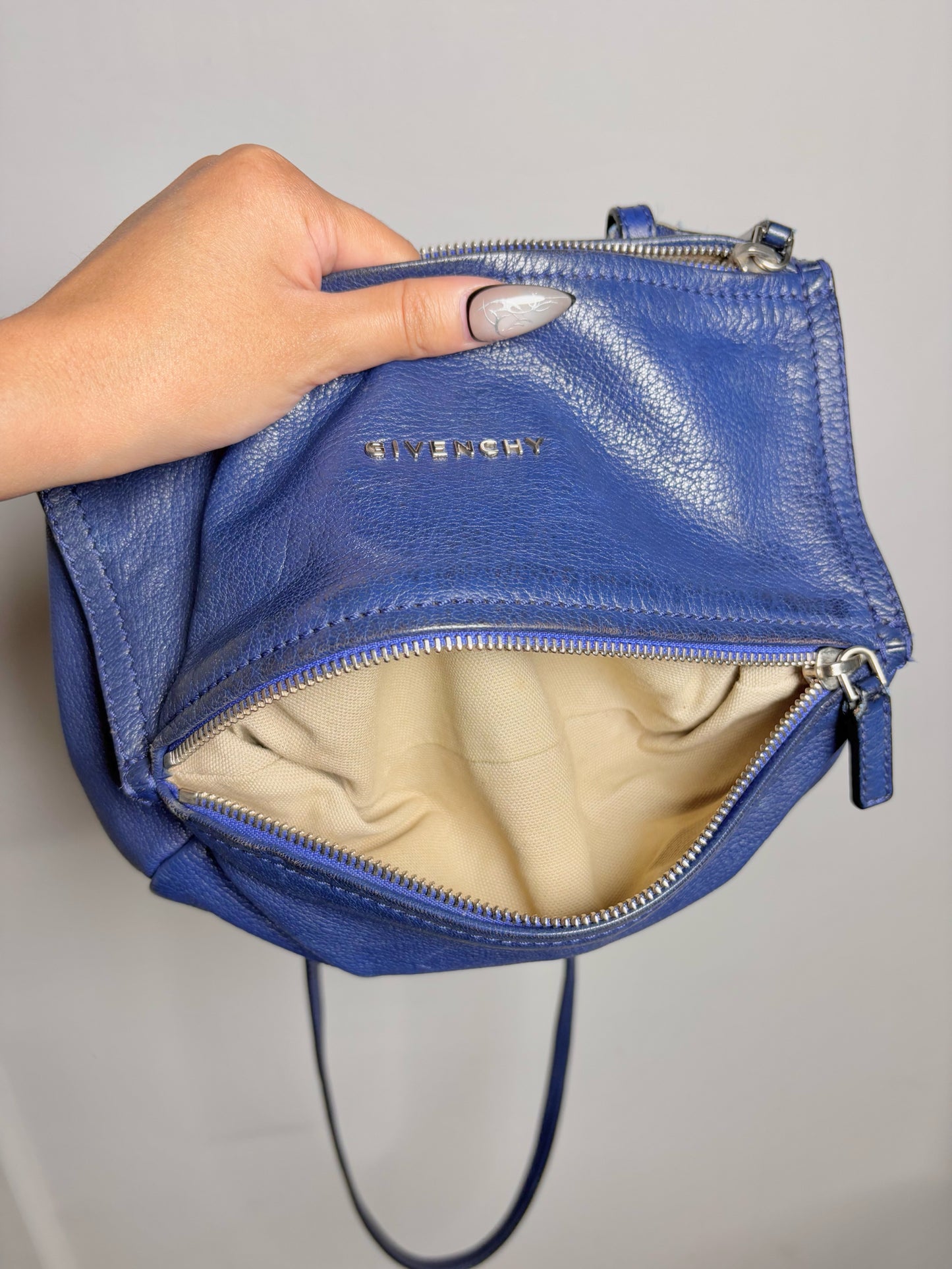 Givenchy "Pandora" Blue Pebble Leather Mini Purse