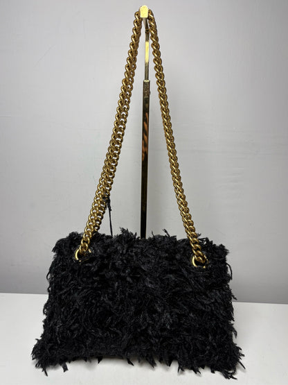 Women's Authentic Balenciaga Crush Chain Black Fabric Feather Gold-Tone NWT Pre-Owned Shoulder Bag