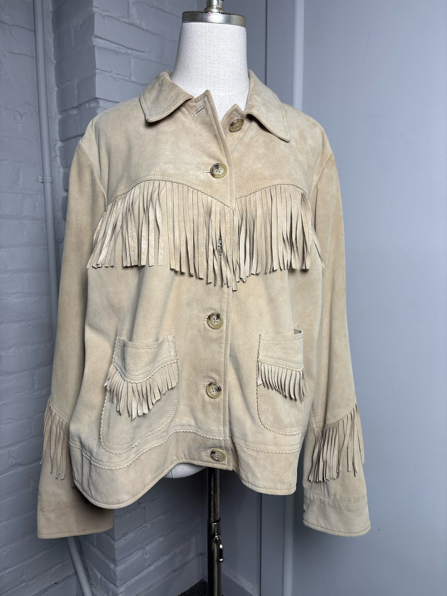 Women Size 18W Lauren Ralph Lauren Tan Fringe Goat Suede Jacket