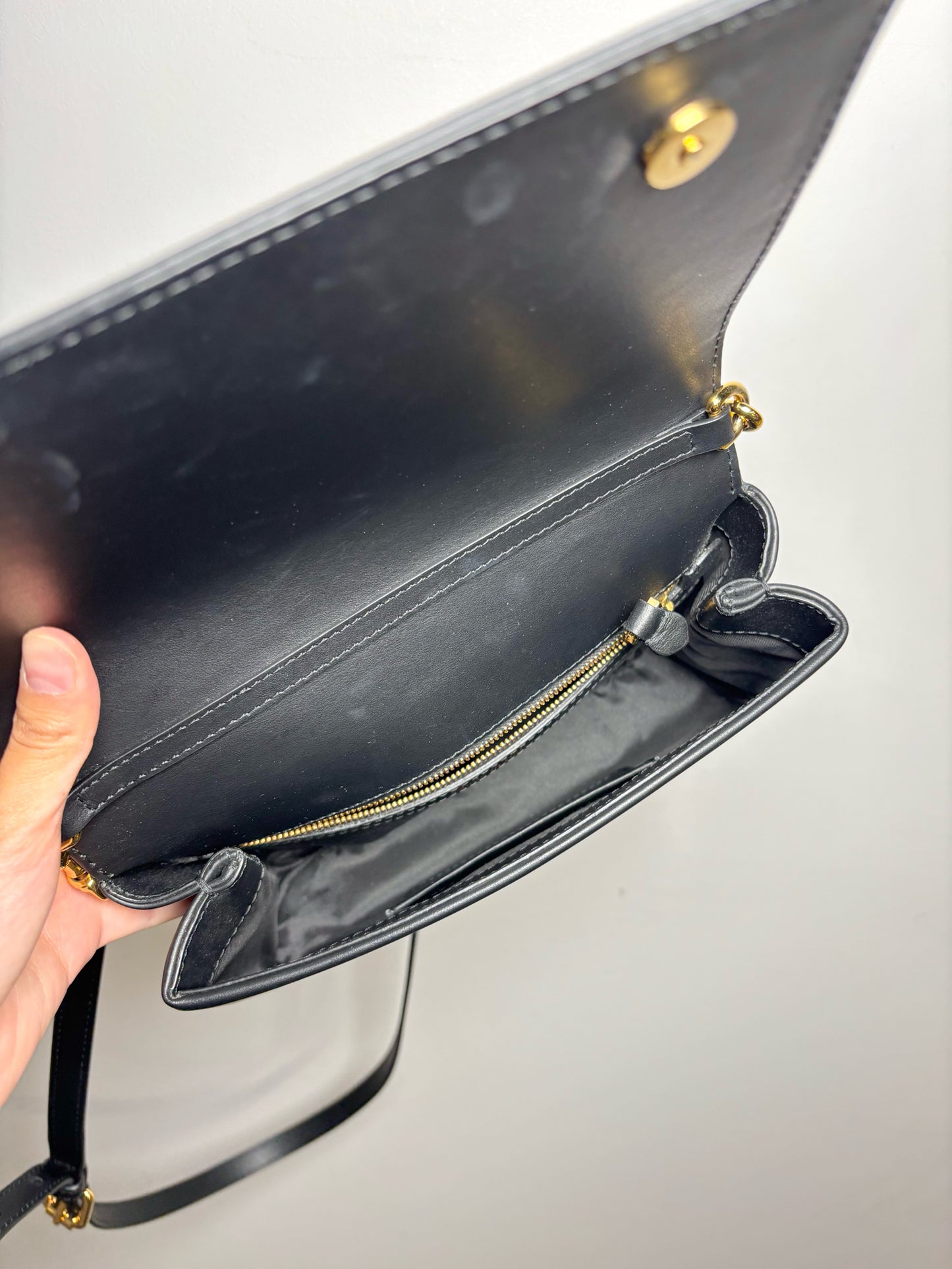 Moschino Solid Leather Black Crossbody Lettering Purse