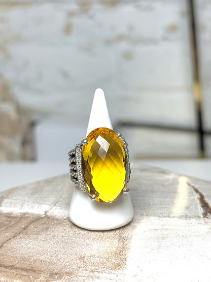 David Yurman Citrine Yellow 7 Wheaton Oval Cocktail Ring
