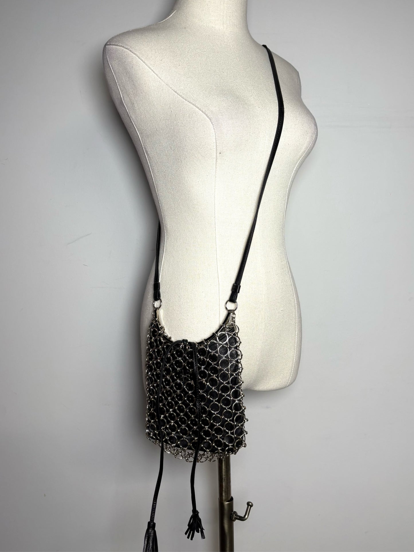 Salvatore Ferragamo Chain Vintage Black Leather Evening Hobo Purse Pre-owned