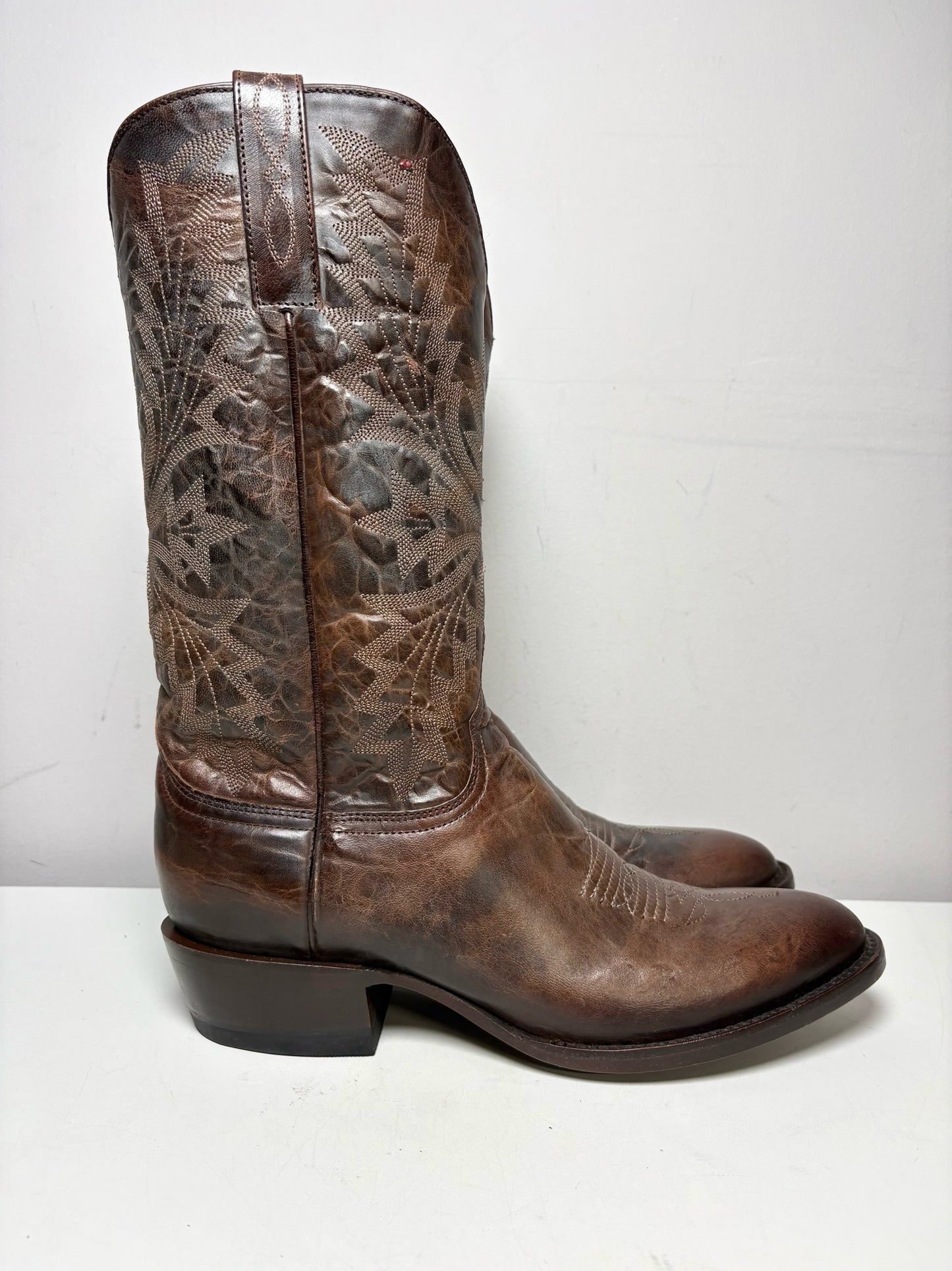 Men Shoe Size 11 All Black Brown Leather Western Stitch Pre-Owned NWOT Mad Dog Chocolate England Boots