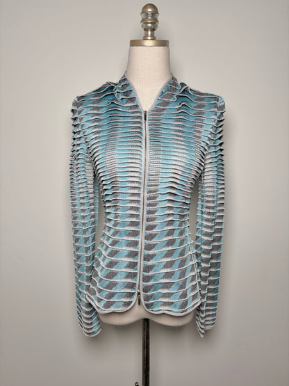 Women Size 40 (4, US) Giorgio Armani Turquoise, Gray Tiered Knit NWT Sweater