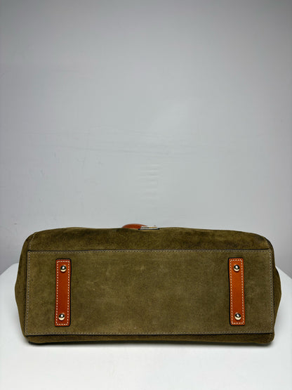 Women's Dooney & Bourke Solid Suede Pre-owned Olive Green Satchel