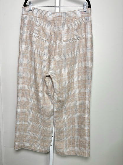 Women Size 14 Veronica Beard Khaki, Blue, Cream Plaid Linen NWT Pants