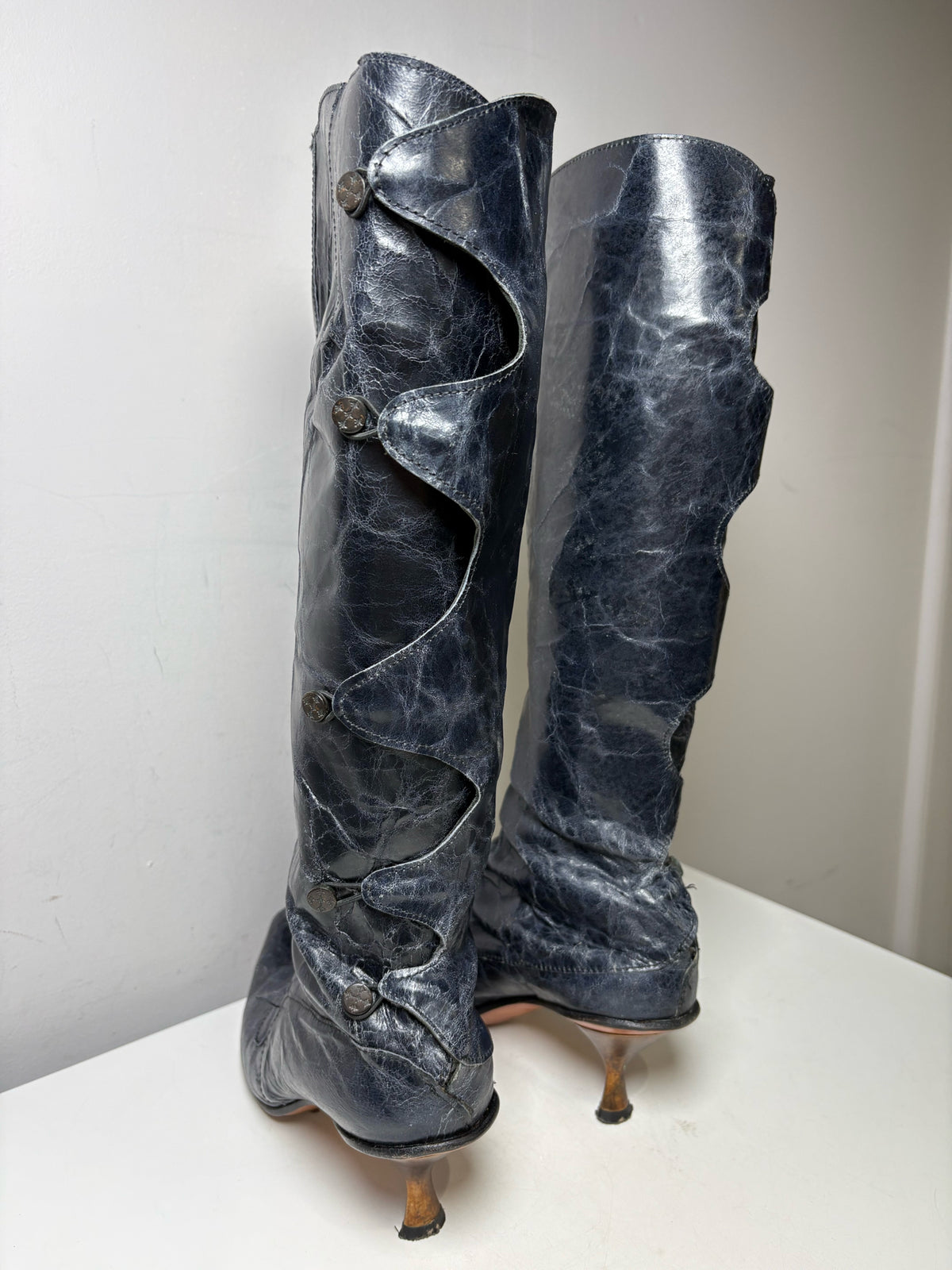 Women's Shoe Size 39 Cydwoq Kappa Deep Navy Leather Rare Pre-Owned Knee-High Boots