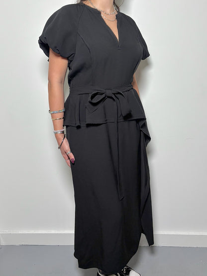 Women Size 10 Ulla Johnson Black Solid Midi Peplum Dress