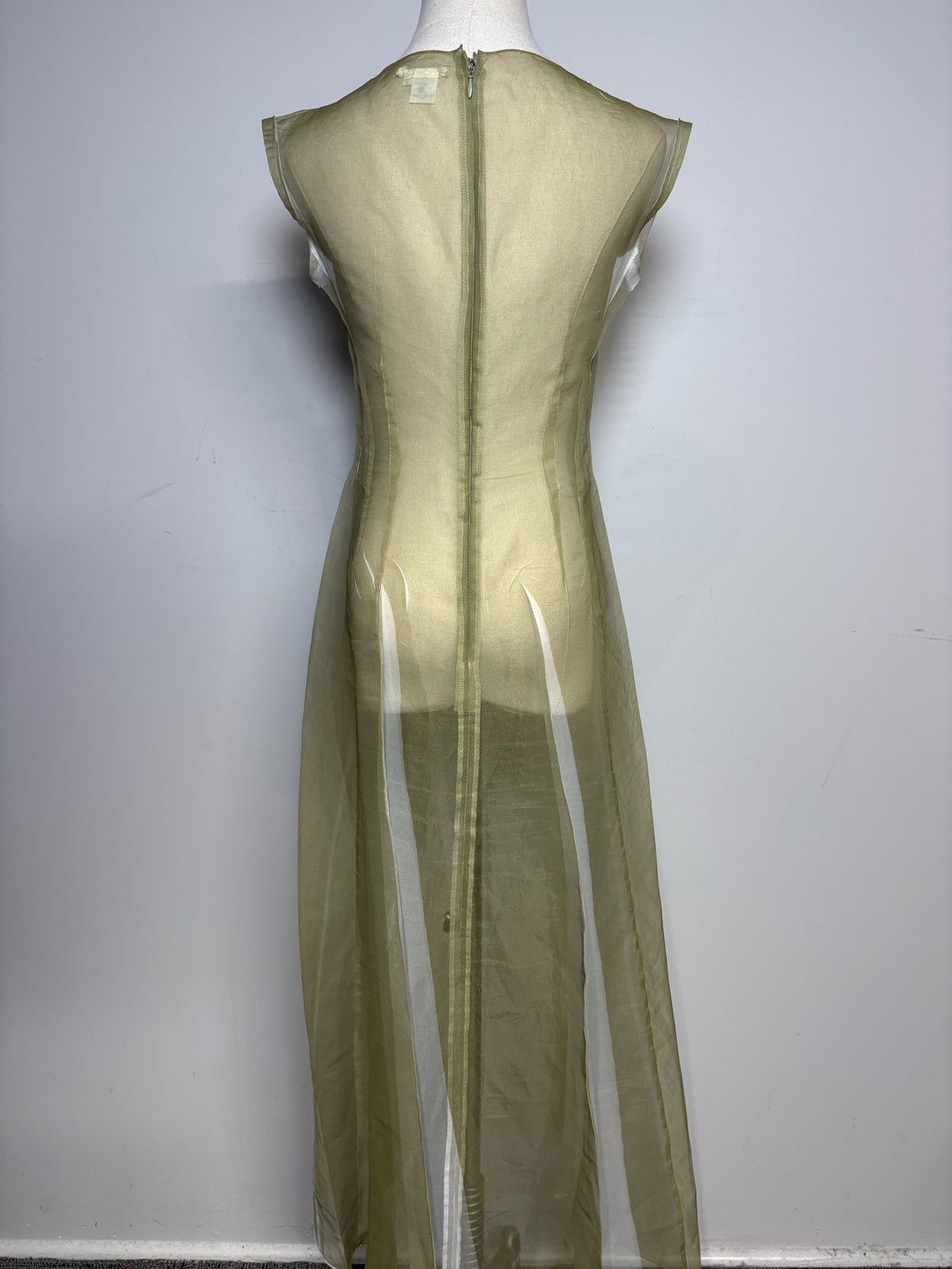 Women Size 3 (L) Yohji Yamamoto Sage Green Iridescent Sheer Vintage Dress