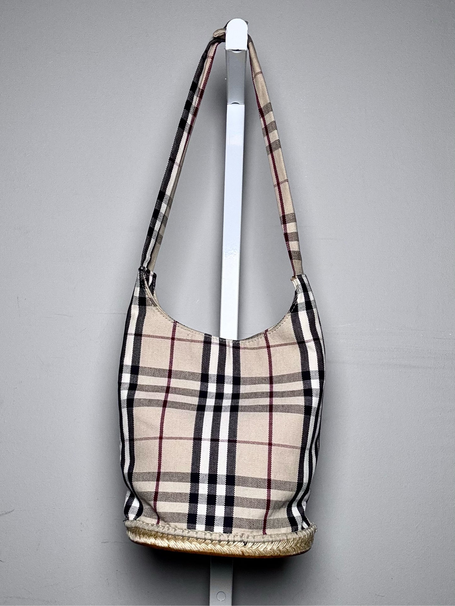 Burberry Plaid Canvas Beige Espadrille Bucket Purse