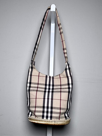Burberry Plaid Canvas Beige Espadrille Bucket Purse