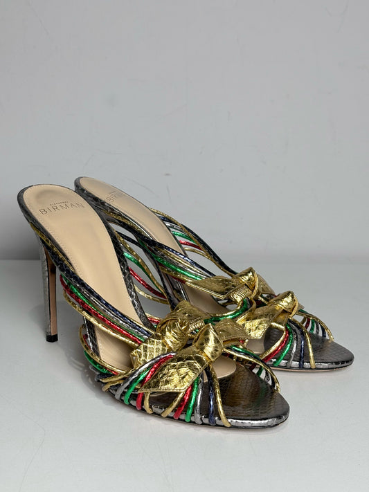 W Shoe Size 38 (8 US) Alexandre Birman Metallic Leather Python Embossed Heels
