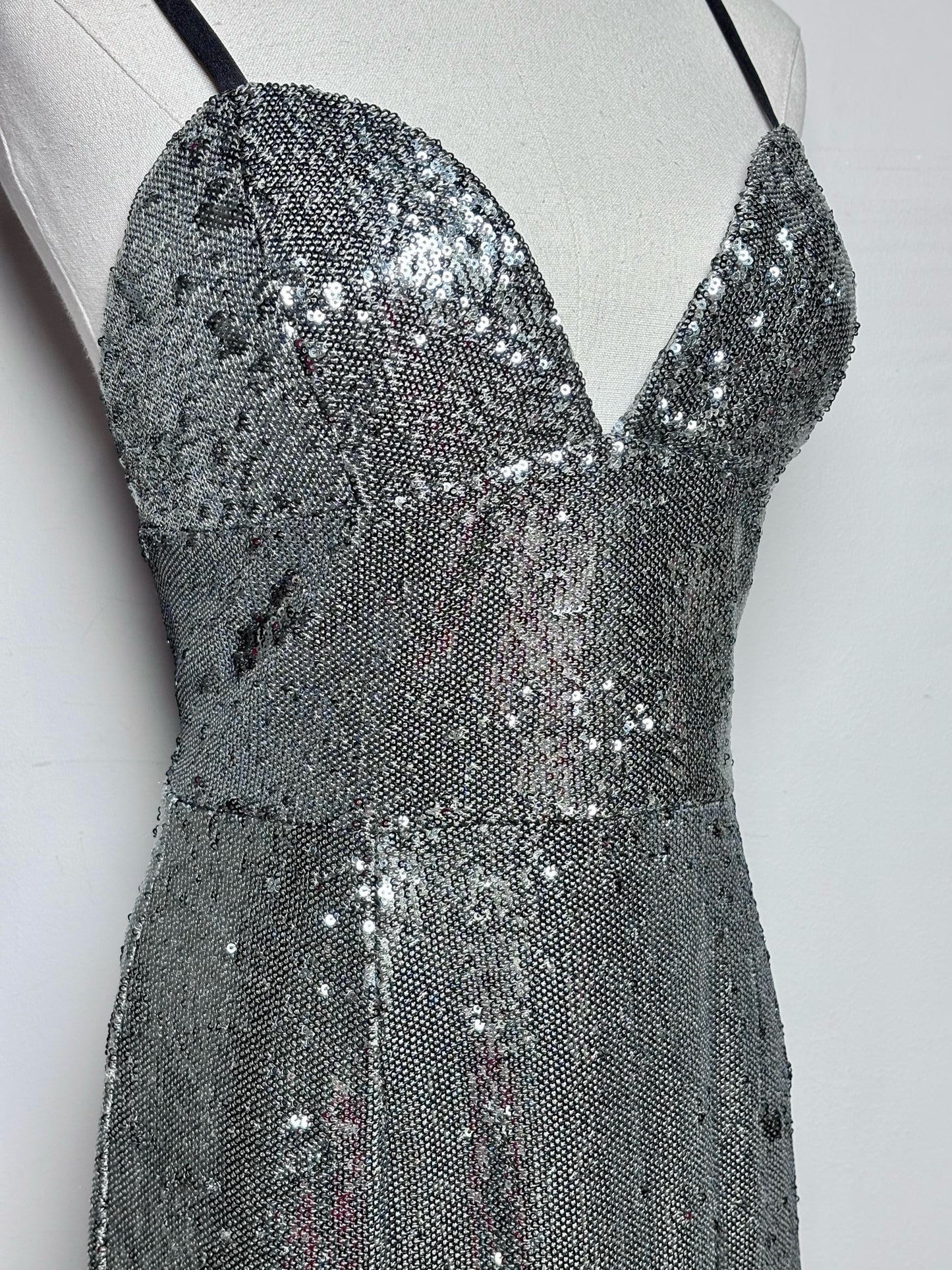 Women Size S Dress the Population Silver Sequins Midi Dress
