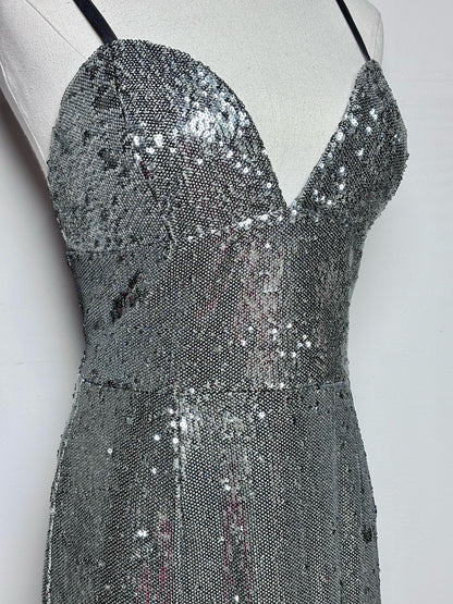 Women Size S Dress the Population Silver Sequins Midi Dress