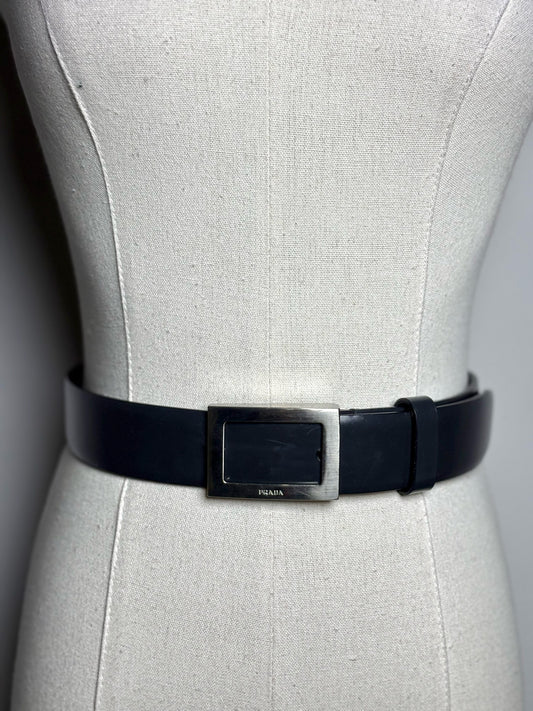 Mens Size 36/90 (34 - 36 in) Prada Black Leather Solid Men's Belt