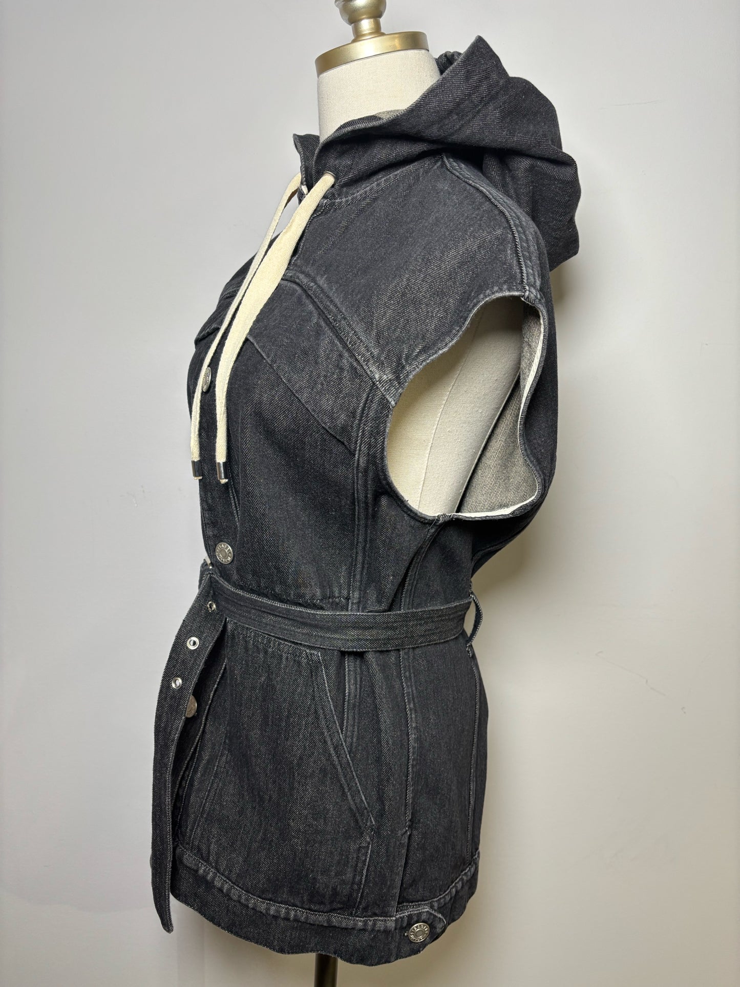 Women Size 6 Isabel Etoile Marant Black Solid Denim Hood Vest