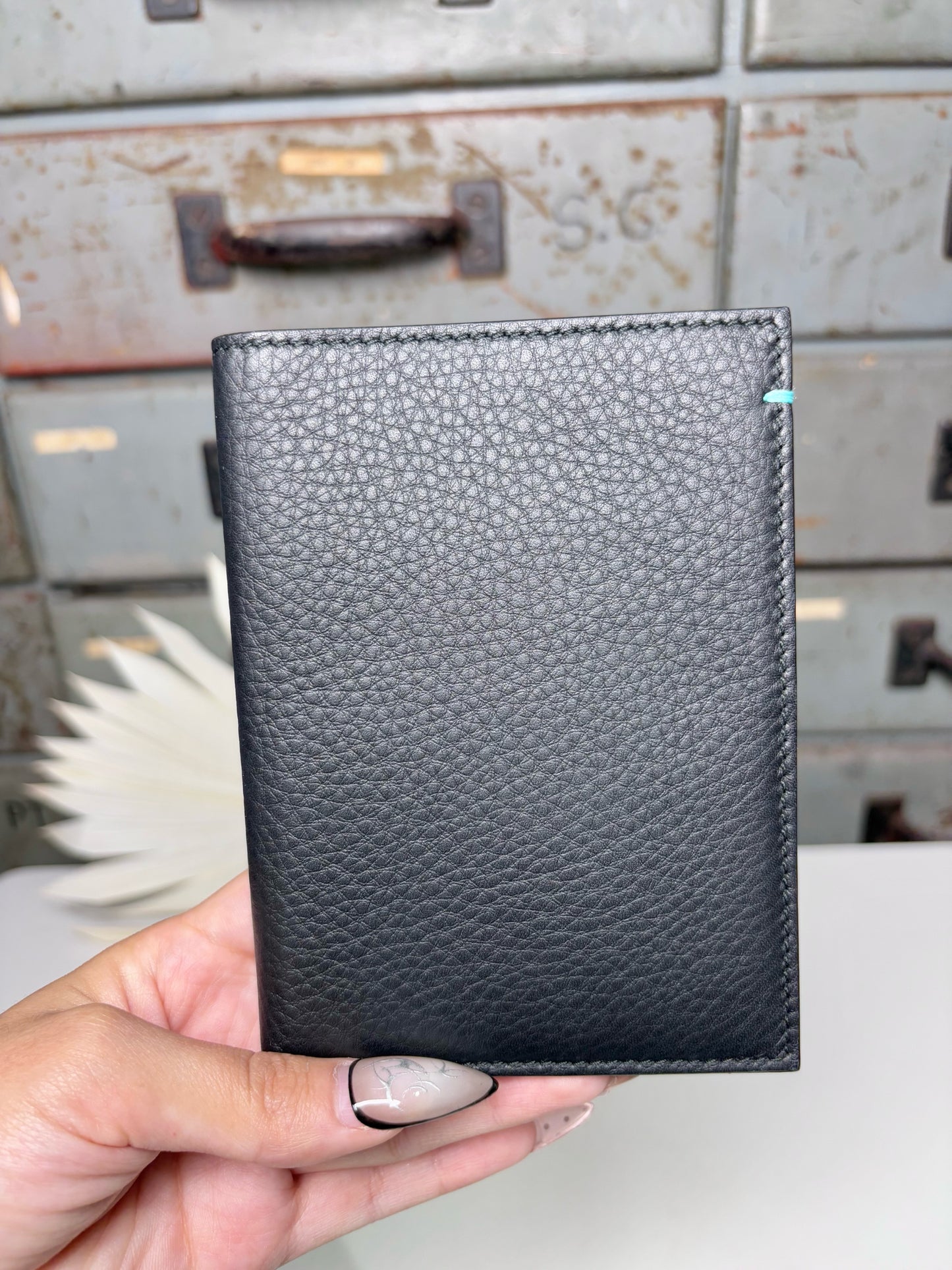 Passport Holder Black/Turquoise Combo Leather