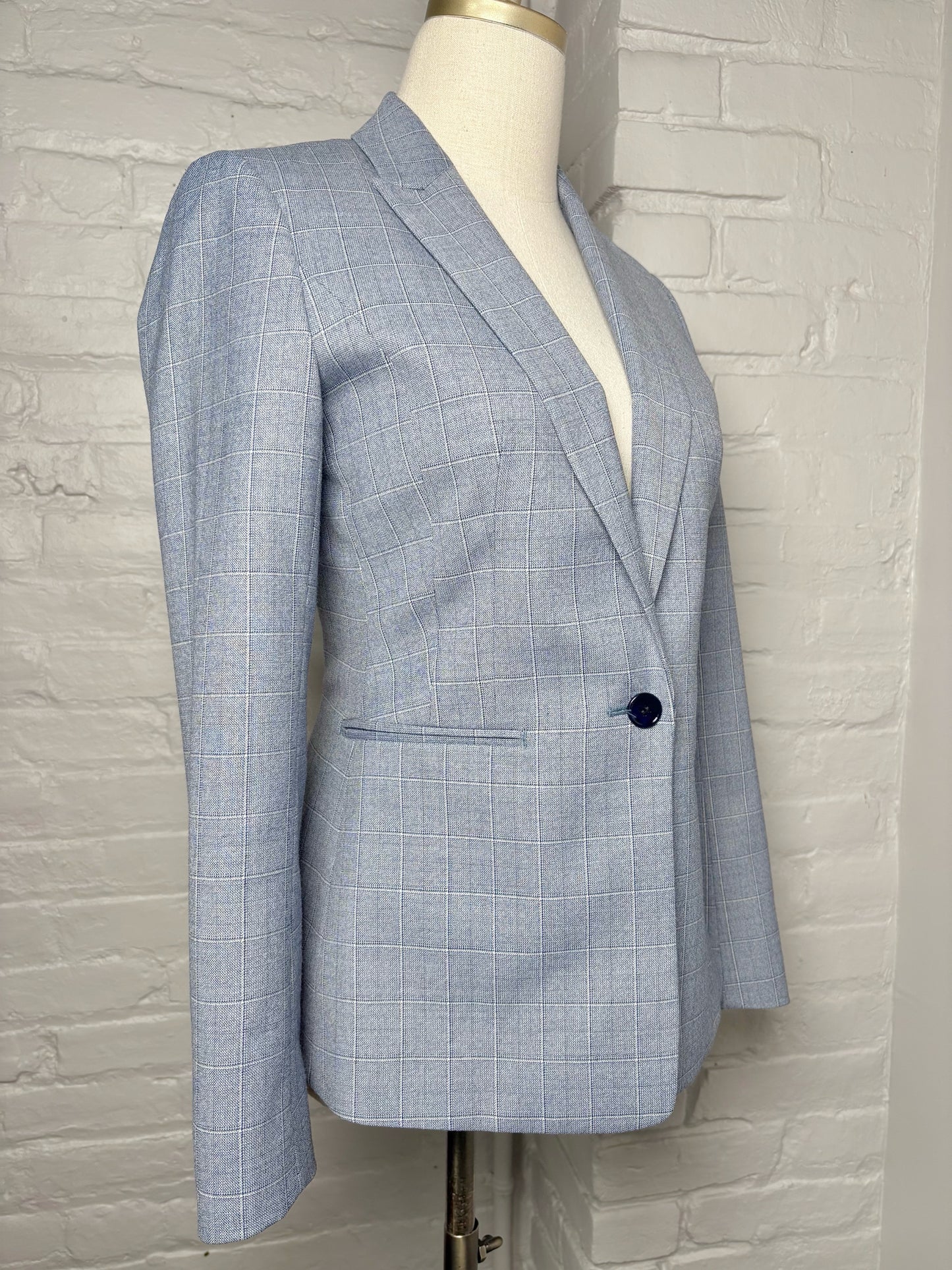 Women Size 4 Reiss Sky Blue Checkered Tailored Blazer