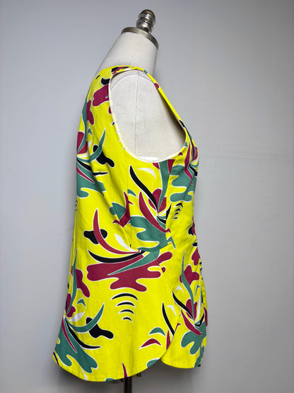 Women Size 44 (L) Marni Yellow Floral Print Cotton/Linen Pre-owned Top